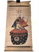 Large Watercolor Scroll with Warrior Figure