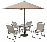 6-Piece Steel Dining Set in Brown with Umbrella
