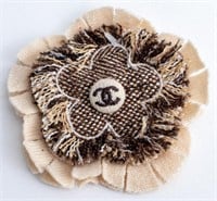 Chanel Brown Tweed Camellia Flower Form Brooch