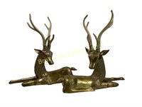 Pair Resting Brass Deer