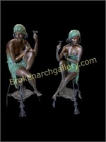 Pair of Bronze Seated Flapper Girls