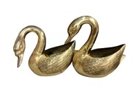 Pair Decorative Brass Swans