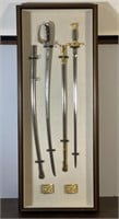 Nice Framed Military Ceremonial Swords & Buckles