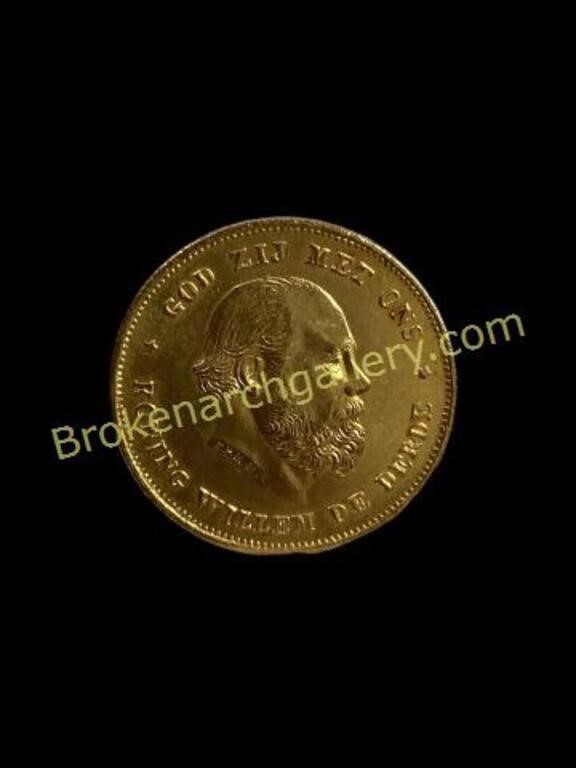1875 Netherlands 10 Gulden Gold Coin
