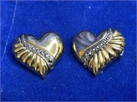 Two vintage heart  pins/brooches.  About 1” wide,