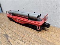 LIONEL Red PIPE Train Car@2.25Wx9.5Lx2.25inH