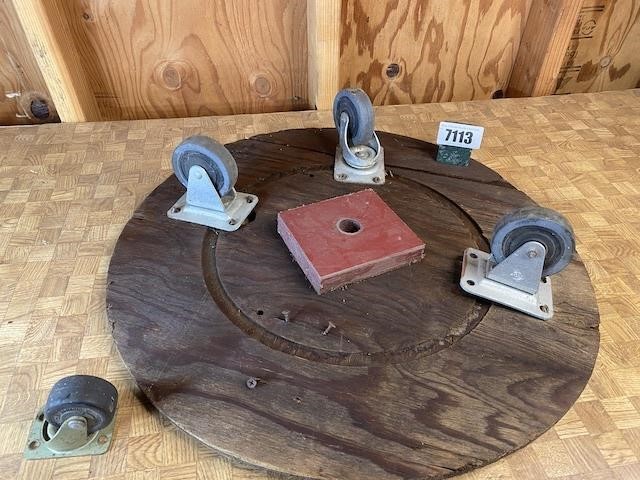 Wood Round Caster Dolly, 21" Dia, Needs Repair