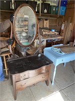 Antique 2 Drawer Chest w/Oval Mirror