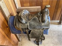 Black Saddle w/Silver Conchos & Plate, 15" Seat