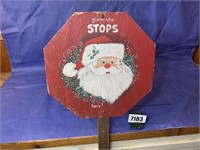 Christmas "Santa Stops" 12x12x48" Wood Sign