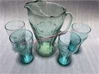 Coca-Cola glass pitcher & 4 glasses
