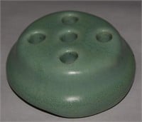 Vtg Green Glazed Pottery 5 Hole Flower Frog 3.25"