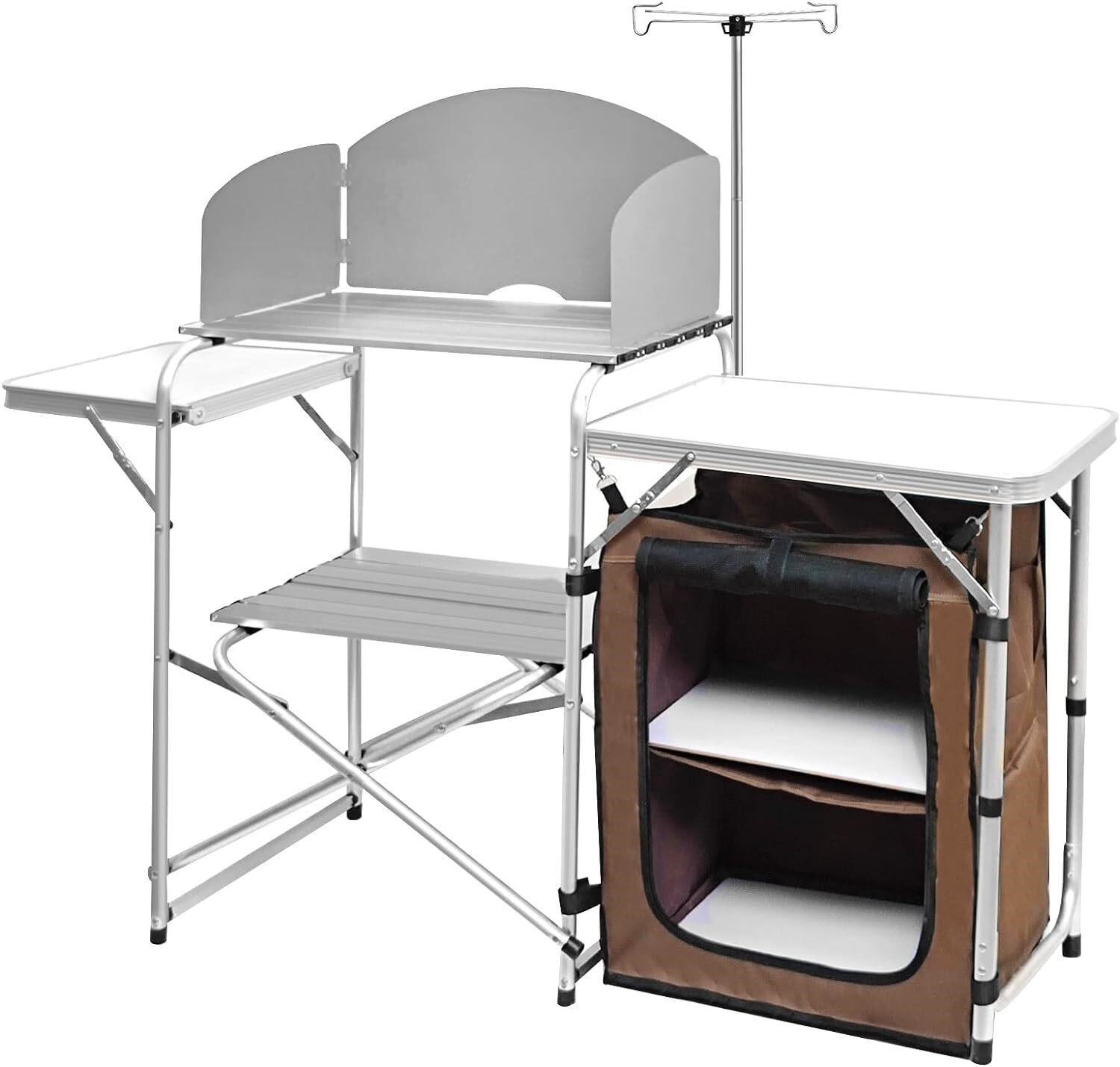 HiEthan Camping Station  Grill Table  White  Brown