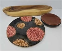 Crate and Barrel Wood Bowl and Pottery Plates