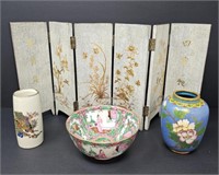Table Top Asian Screen, Vases and Bowl