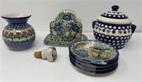 Polish Pottery Napkin Holder, Cork, Vase