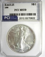 1990 Silver Eagle MS70 LISTS $3850