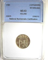 1791 2 Stuivers NNC MS63 Holland Netherlands