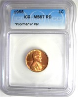 1955 Cent ICG MS67 RD "Poorman's Var"