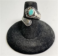 Vintage Sterling Turquoise Spoon Ring 3 Gr Size 6
