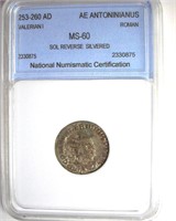 253-260 AD Sol Rev Silvered Valerian I NNC MS60