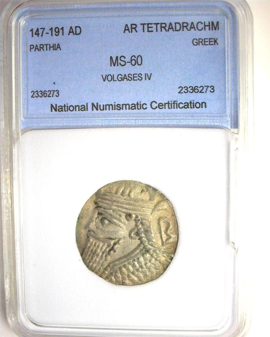 147-191 AD Greek NNC MS60 AR Tetradrachm