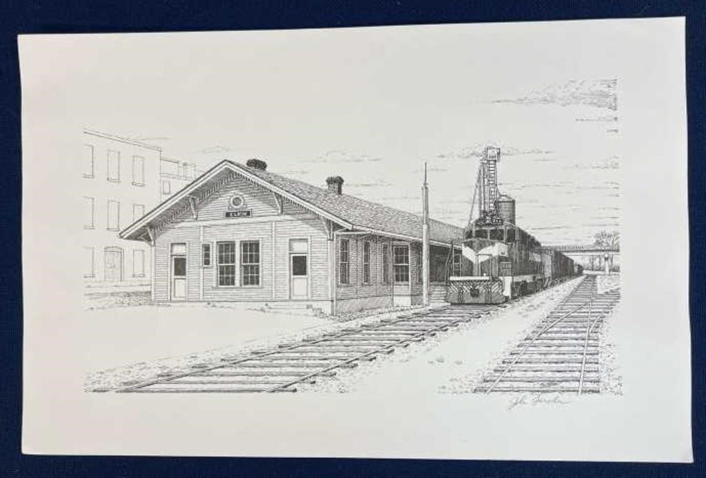 Elkin NC Pencil Sketch by John Furches, signed,