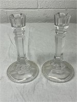 Pair of crystal candlesticks 8”