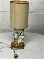 Victorian couple porcelain lamp vintage. 18” tall