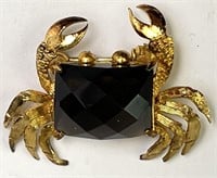 Sterling Faceted Smokey Quartz Crab Pin/Brooch 5 G