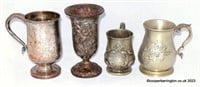Signed T.Pie Cast Iron Urn/Three Antique Goblets