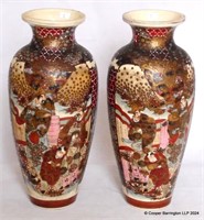 Antique Pair Japanese Meiji Period Satsuma Vases