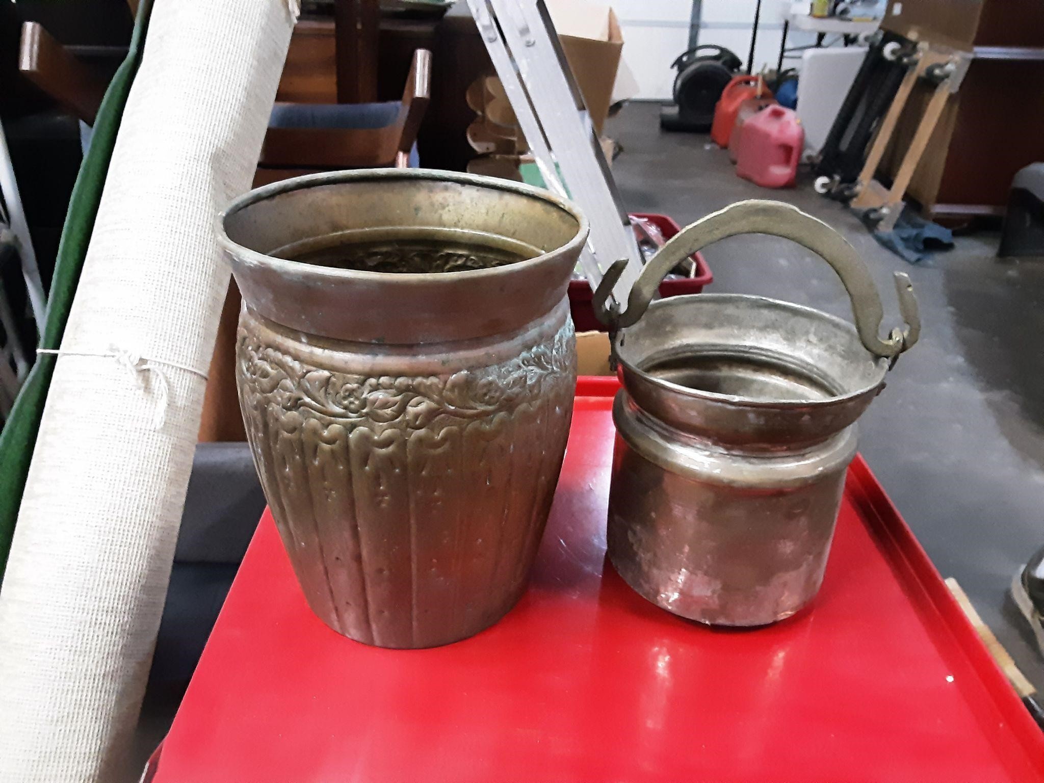 Copper Vase & Copper Tone Bucket