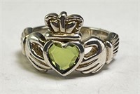 Sterling Peridot Claddagh Ring 7 Grams S-8
