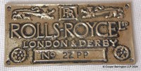 Rolls Royce Silver Ghost  Bronze Chassis Plate