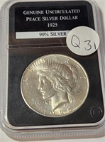 S - 1925 UNCIRCULATED PEACE SILVER DOLLAR (Q31)