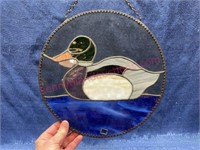 Round stained glass duck light catcher 11in
