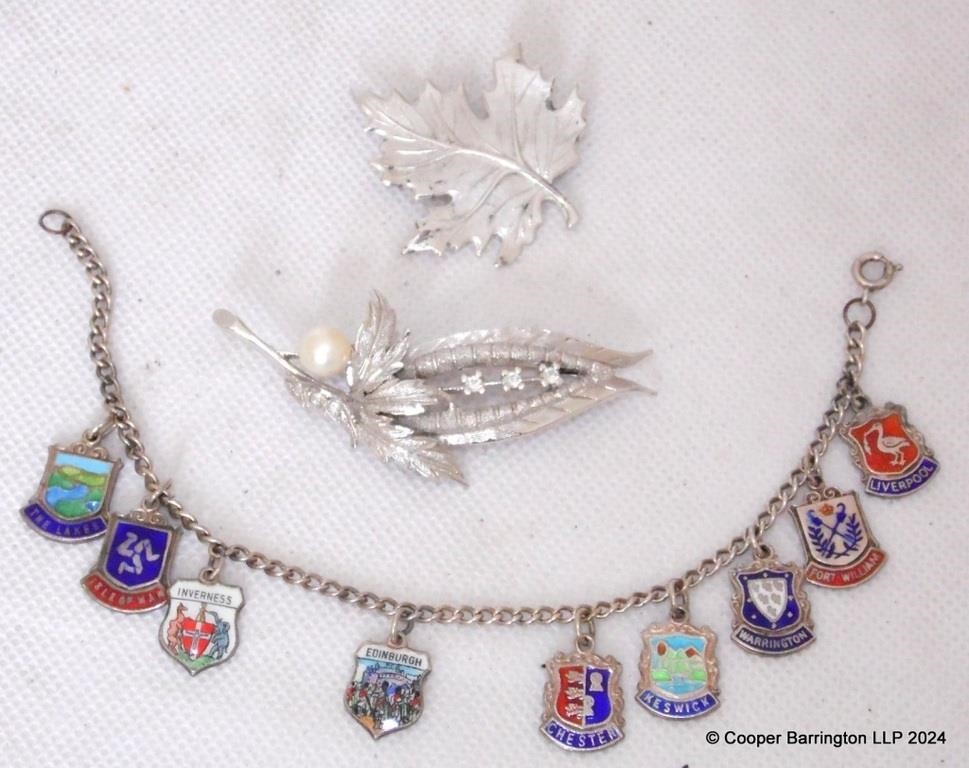 Vintage Silver/Enamel Travel Shield Bracelet