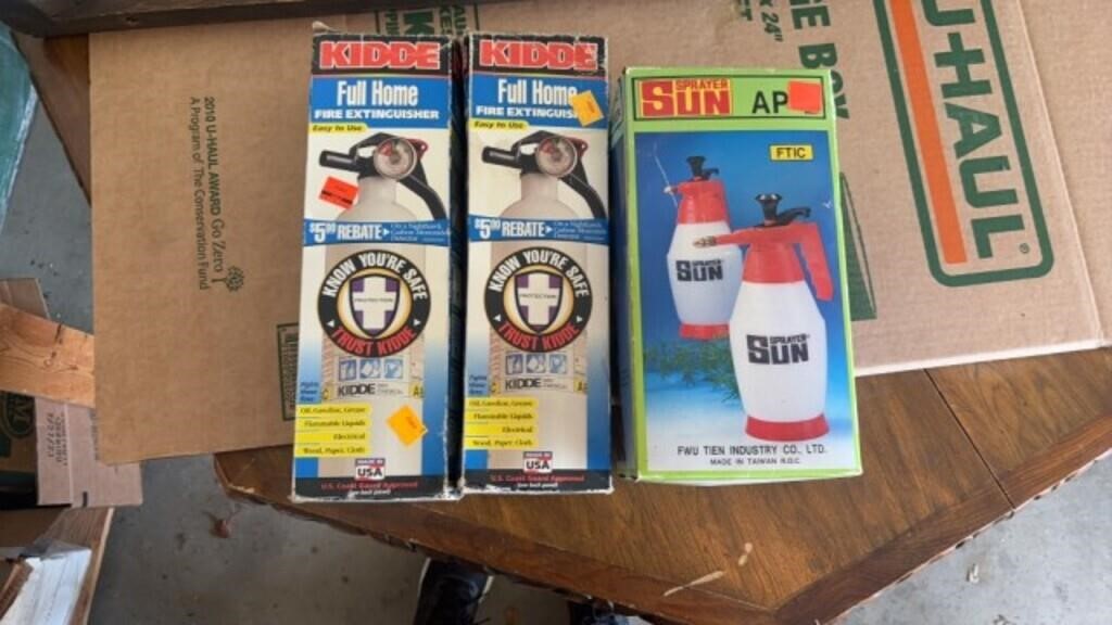 2 FIRE EXTINGUISHERS AND 1 SPRAYER