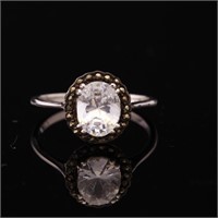 Sterling Silver White Zircon & Marcasite Halo Ring