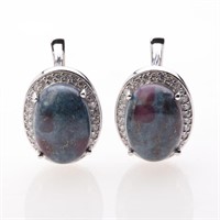 14X10Mm Oval Ruby Kyanite & Zircon Earrings