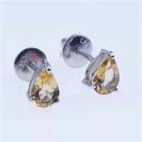 Sterling Silver Pear Shape Citrine Stud Earrings