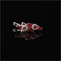 Sterling Silver Ruby Glass Filled & Topaz Earrings