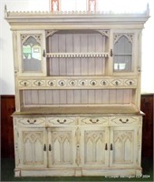 VintageCarved Gothic Style Painted Kitchen Dresser