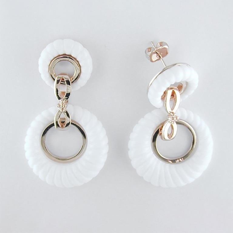 White Carved Fashion Hoop Dangle Earrings