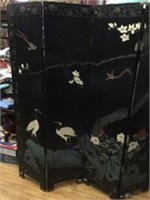 Oriental Black Lacquered 4 Panel Room Divider