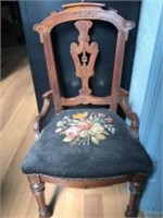 Wood Back Needlepoint Seat Accent Chair