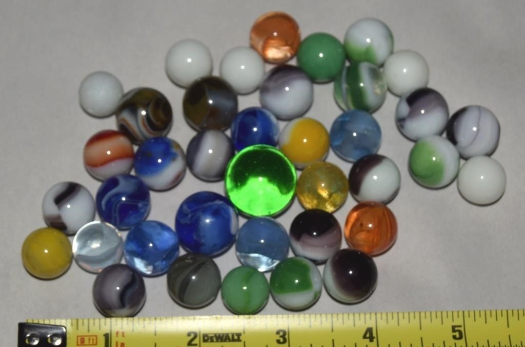 Vintage Collection of Glass Marbles + Shooter