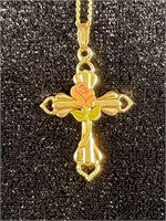 Gold Plated Cross with Rose Necklace