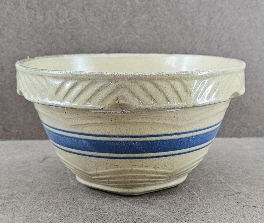 Watt Primitive Blue Stripe Yellow Pottery Mix Bowl